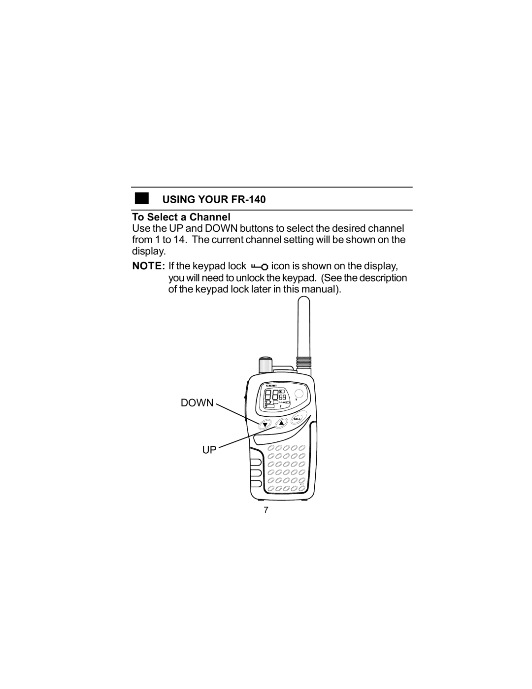 Audiovox FR140 owner manual Using Your FR-140, Down 