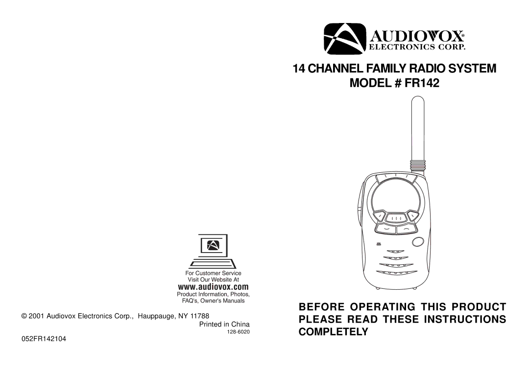 Audiovox manual Channel Family Radio System Model # FR142 