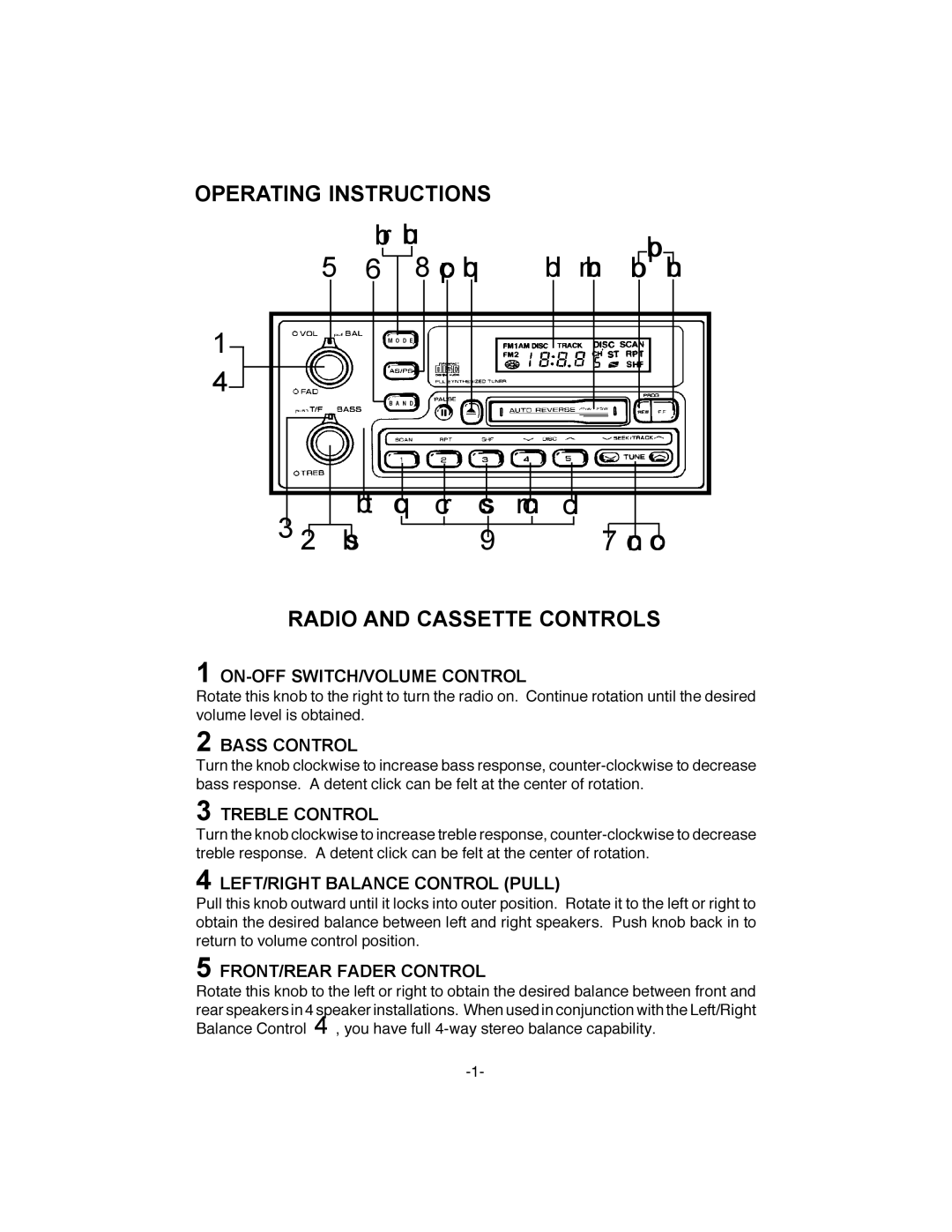 Audiovox GM-250 owner manual Operating Instructions, Radio and Cassette Controls 