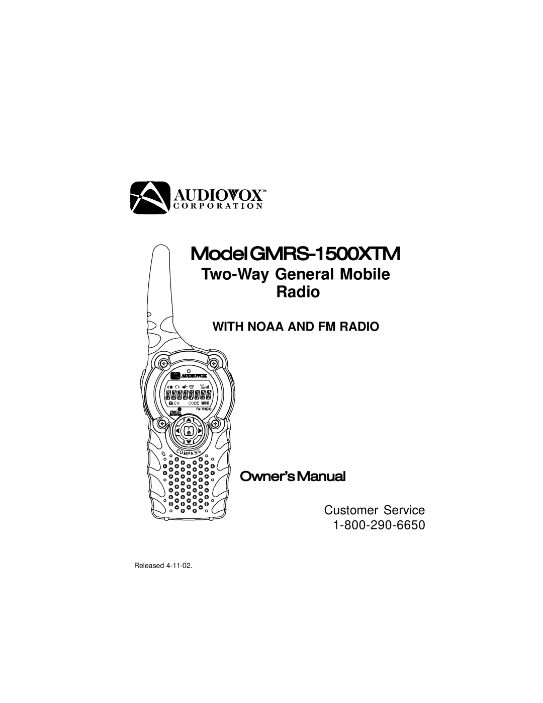 Audiovox manual ModelGMRS-1500XTM 