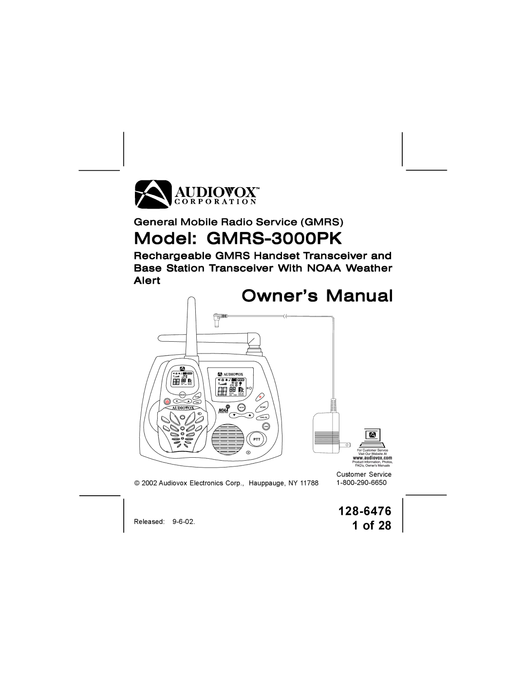 Audiovox manual Model GMRS-3000PK 