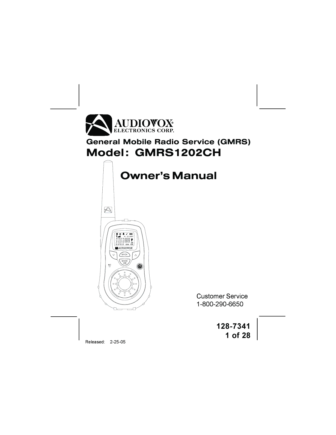 Audiovox owner manual Model GMRS1202CH 