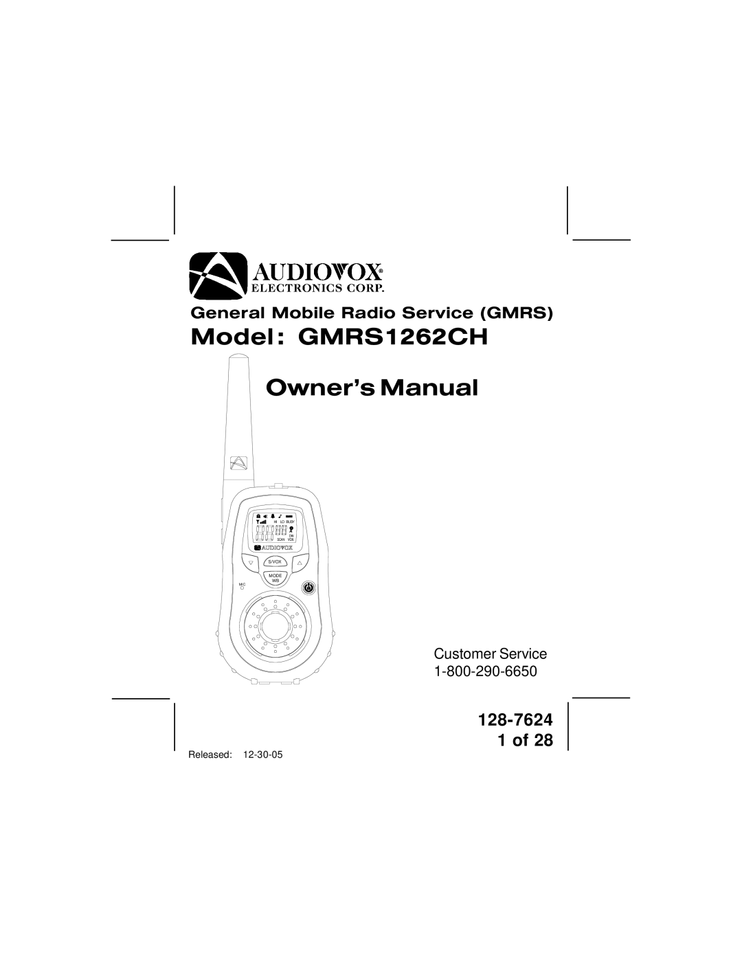 Audiovox owner manual Model GMRS1262CH 