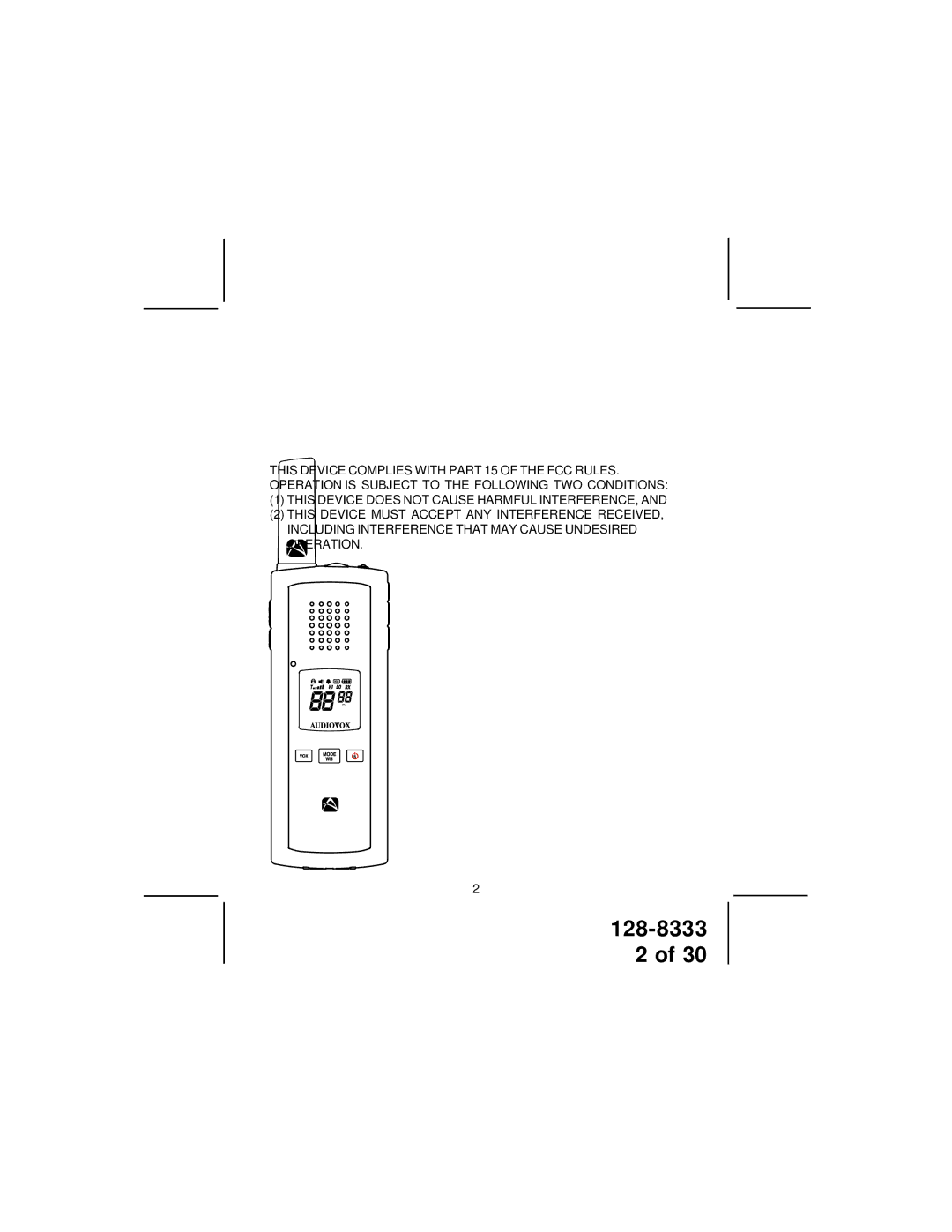 Audiovox GMRS1882CH manual 128-8333 