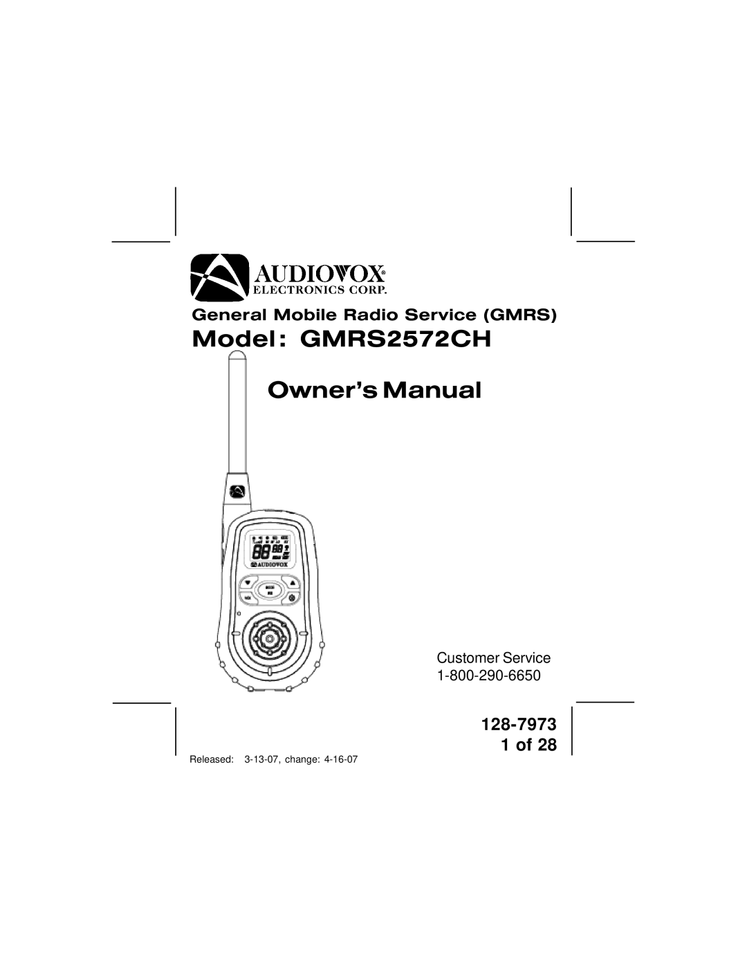 Audiovox owner manual Model GMRS2572CH 