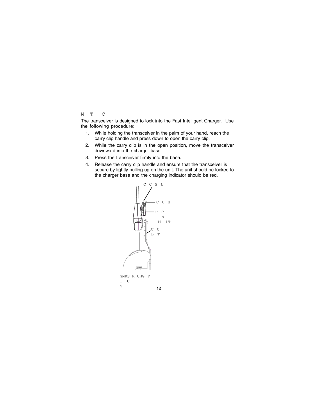 Audiovox GMRS2VMK manual Mounting the Transceiver in the Charger 