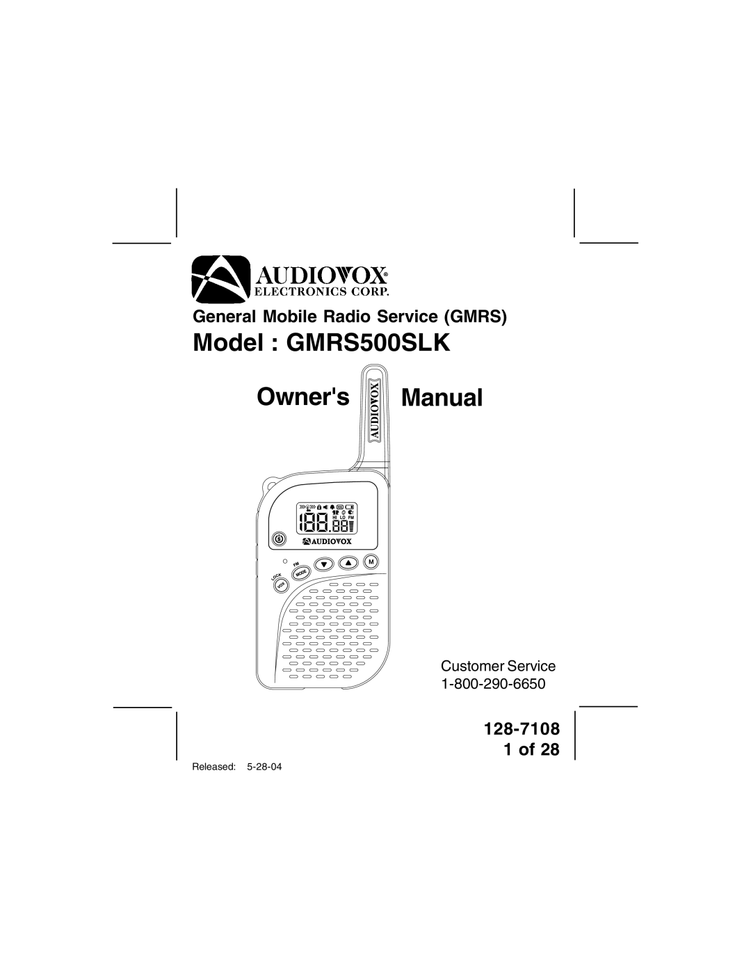 Audiovox owner manual Model GMRS500SLK 