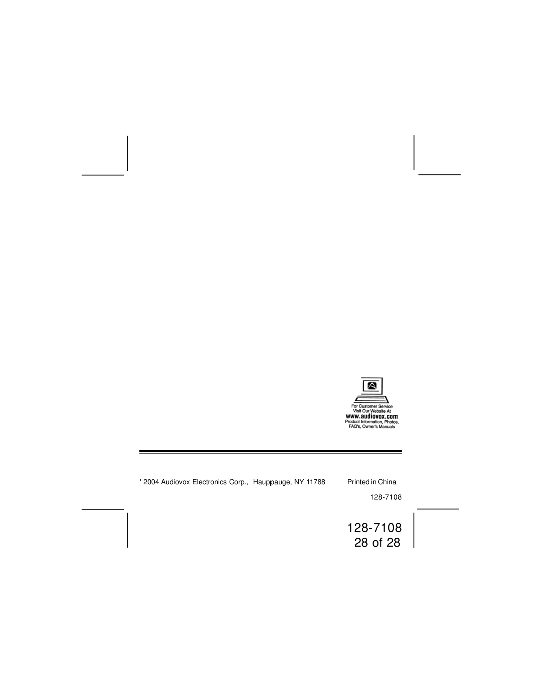 Audiovox GMRS500SLK owner manual Audiovox Electronics Corp., Hauppauge, NY 128-7108 