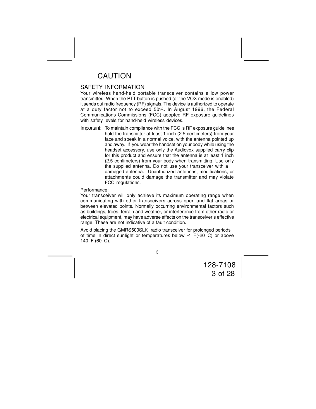 Audiovox GMRS500SLK owner manual Safety Information 