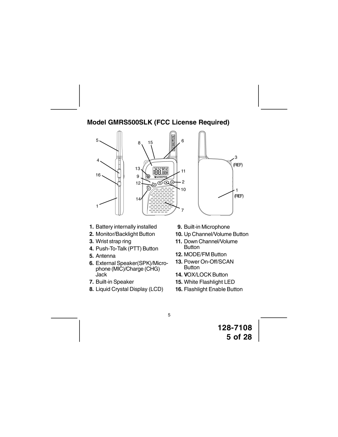 Audiovox owner manual Model GMRS500SLK FCC License Required 