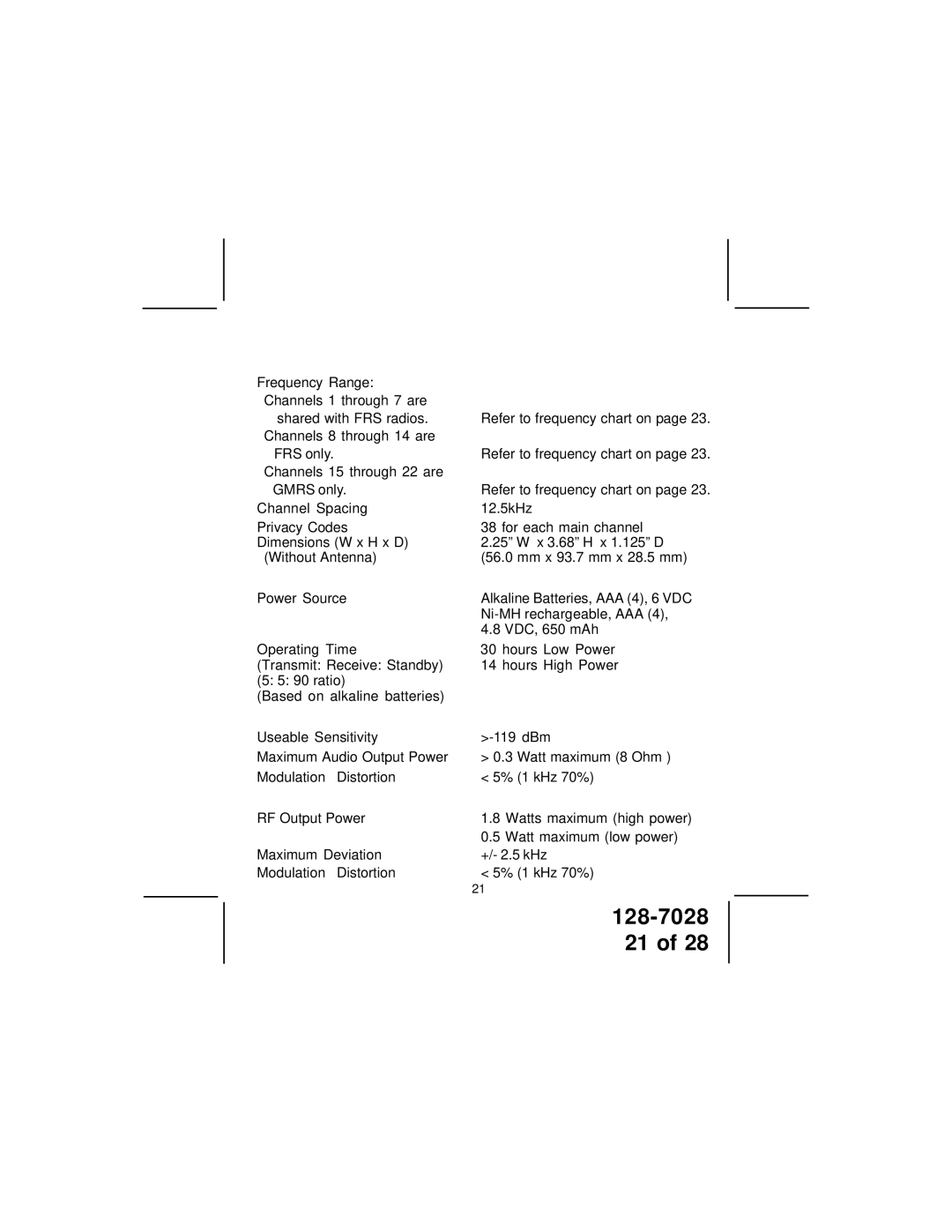 Audiovox GMRS6000-2CH owner manual Technical Specifications 