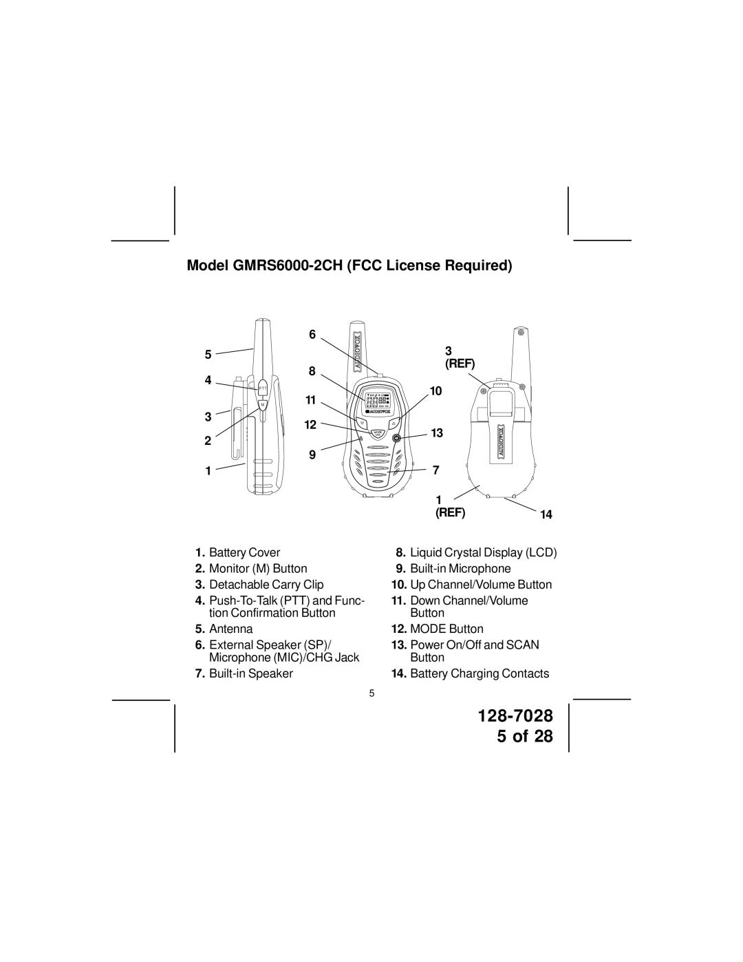 Audiovox owner manual Model GMRS6000-2CH FCC License Required, REF14 