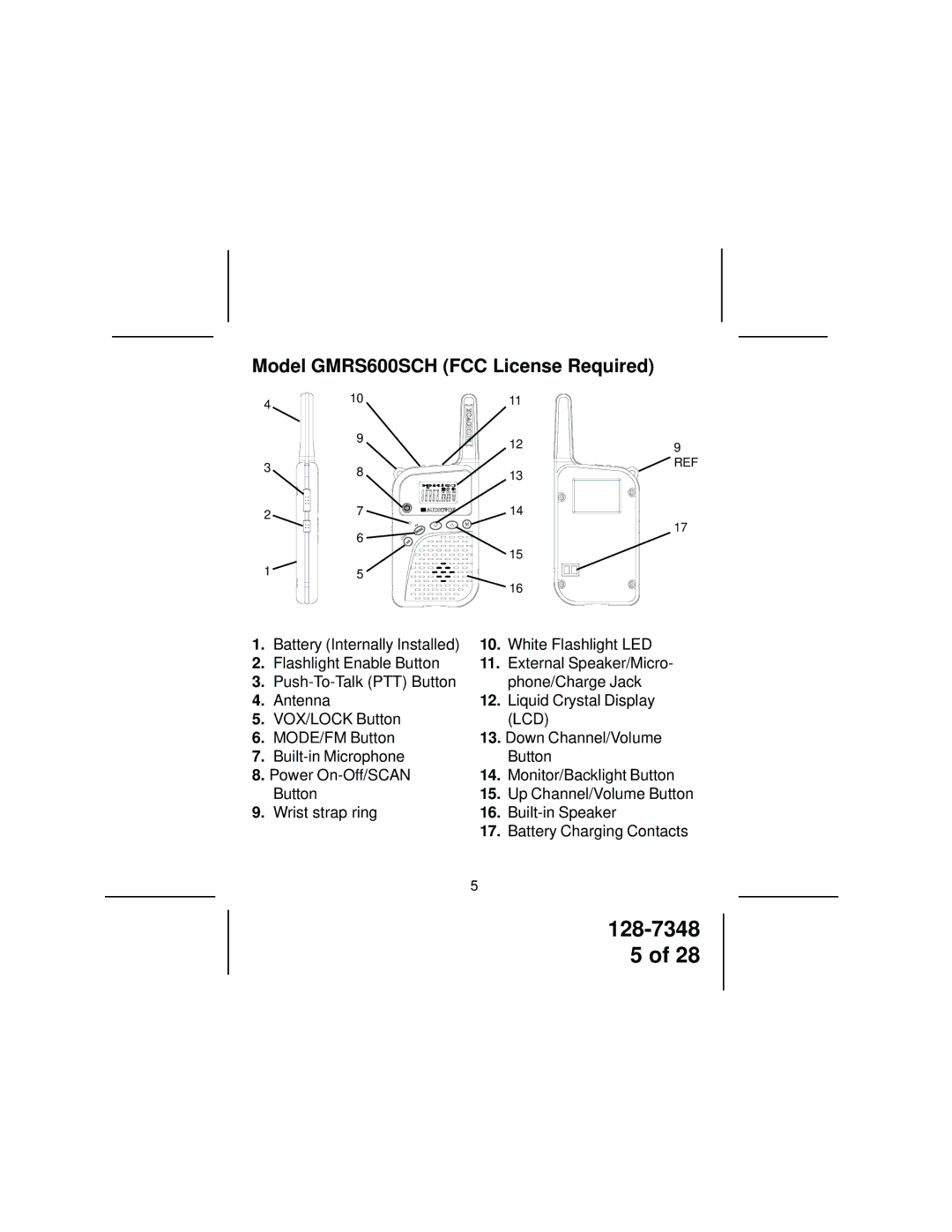 Audiovox owner manual Model GMRS600SCH FCC License Required, Lcd 