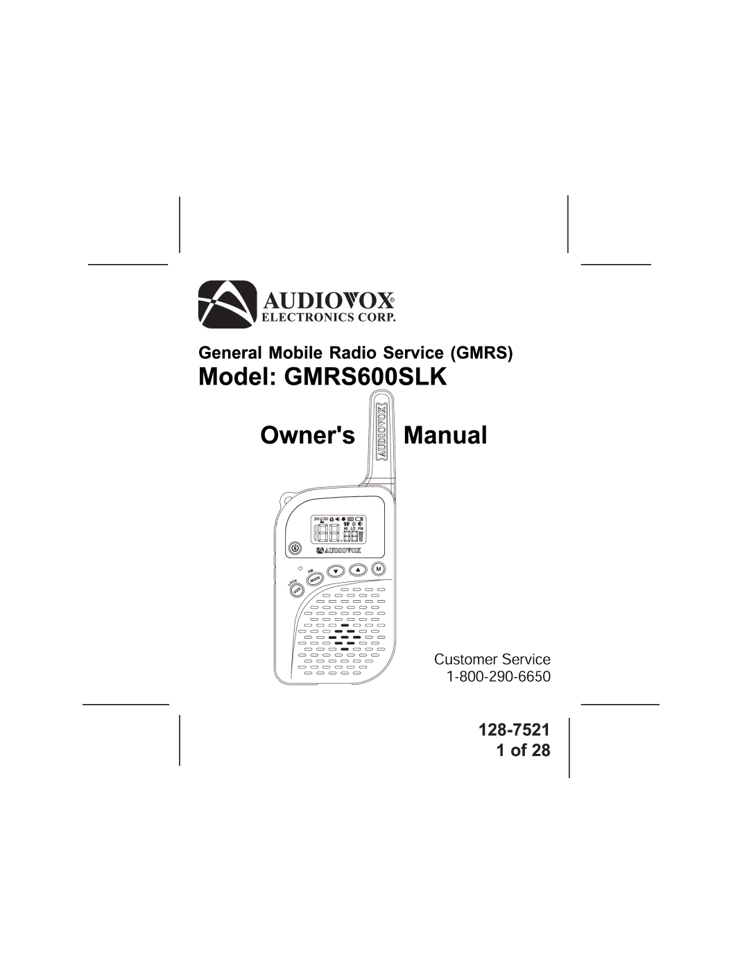 Audiovox GMRS600SLK manual 