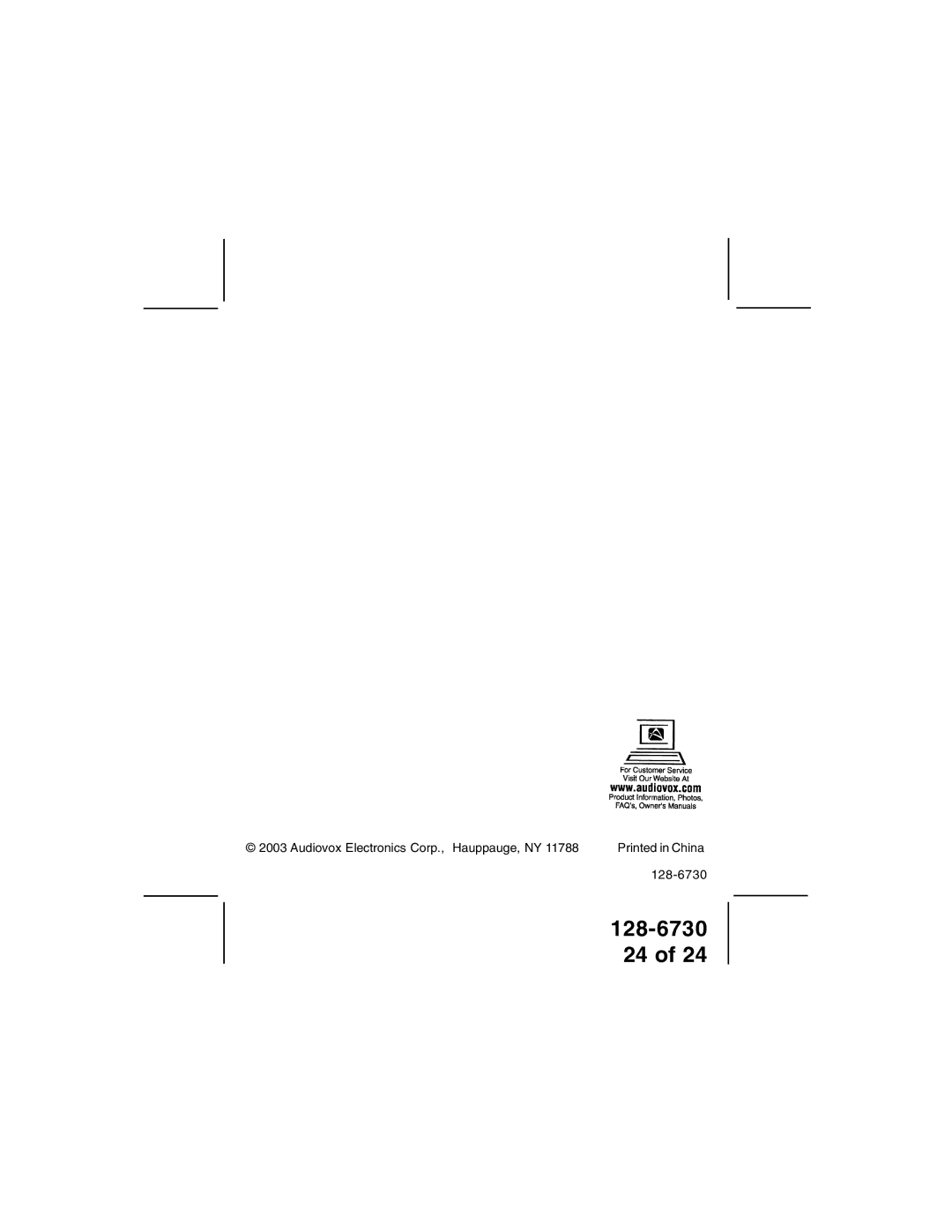 Audiovox GMRS70012 owner manual Audiovox Electronics Corp., Hauppauge, NY 128-6730 