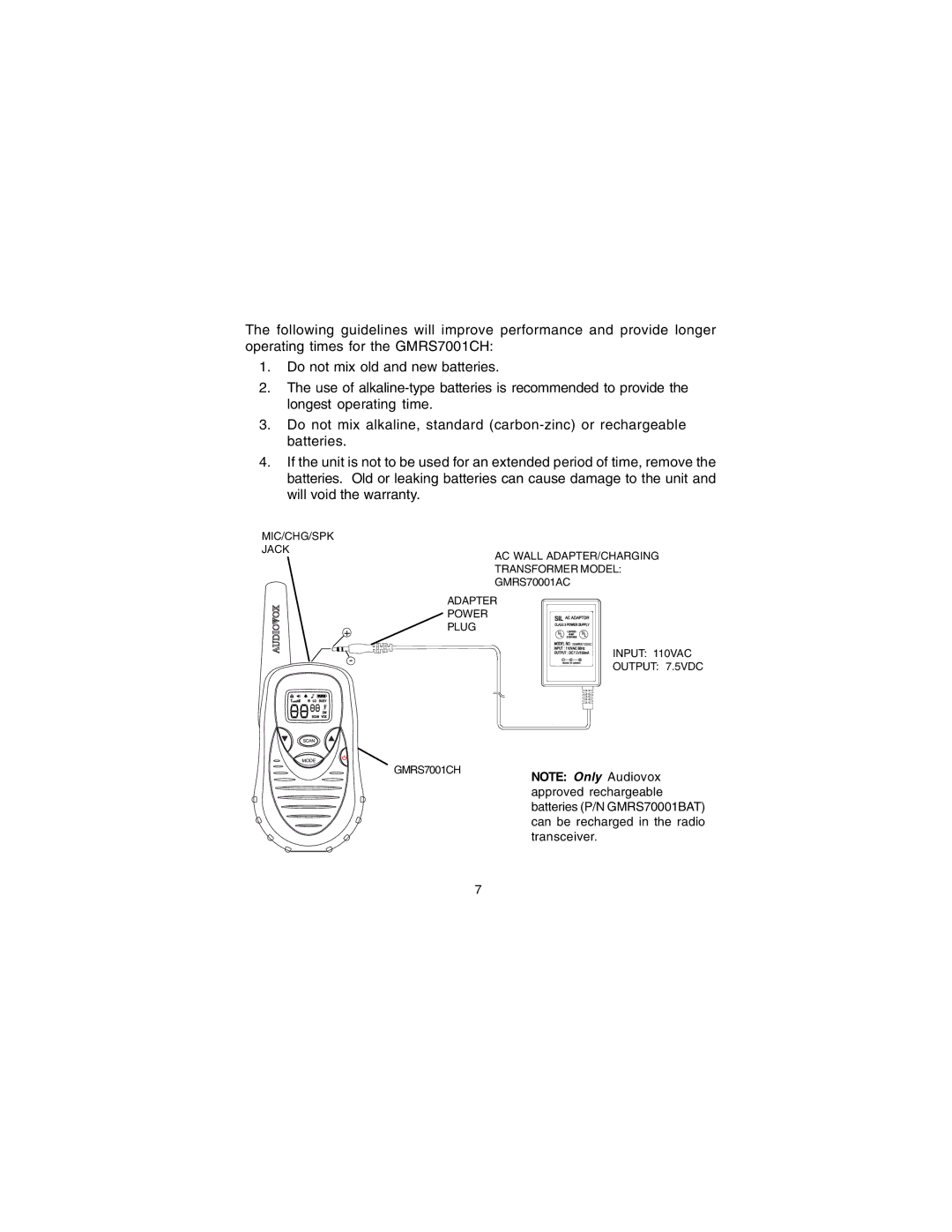 Audiovox GMRS7001CH owner manual 