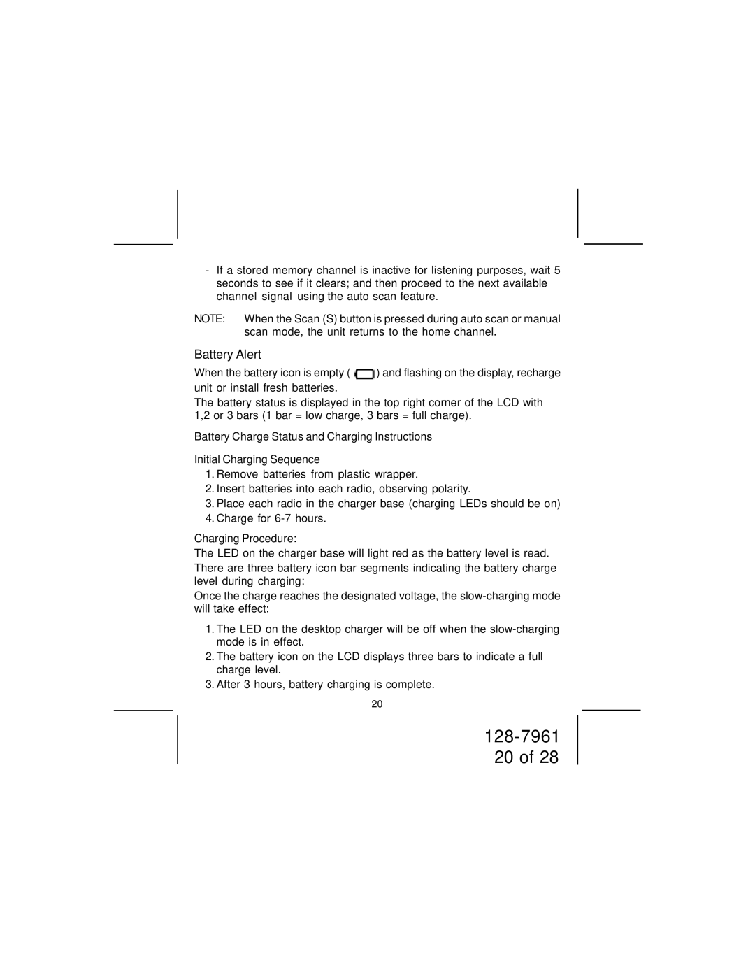 Audiovox GMRS7015RC owner manual Battery Alert, Charging Procedure 