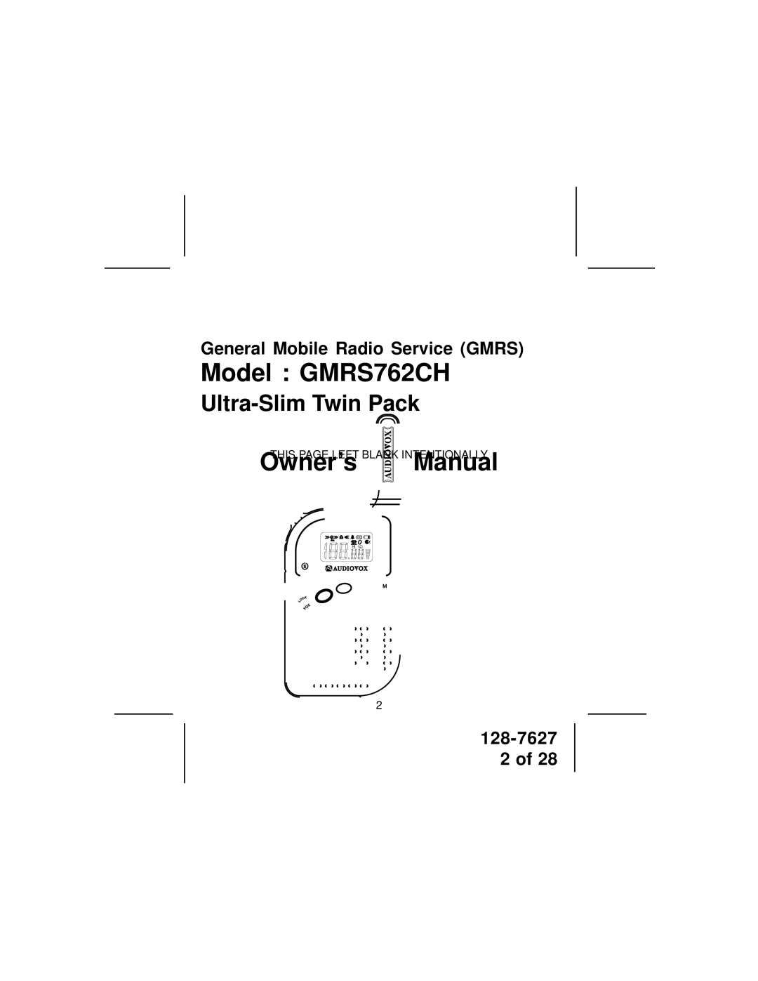 Audiovox GMRS762CH owner manual This page Left Blank Intentionally 