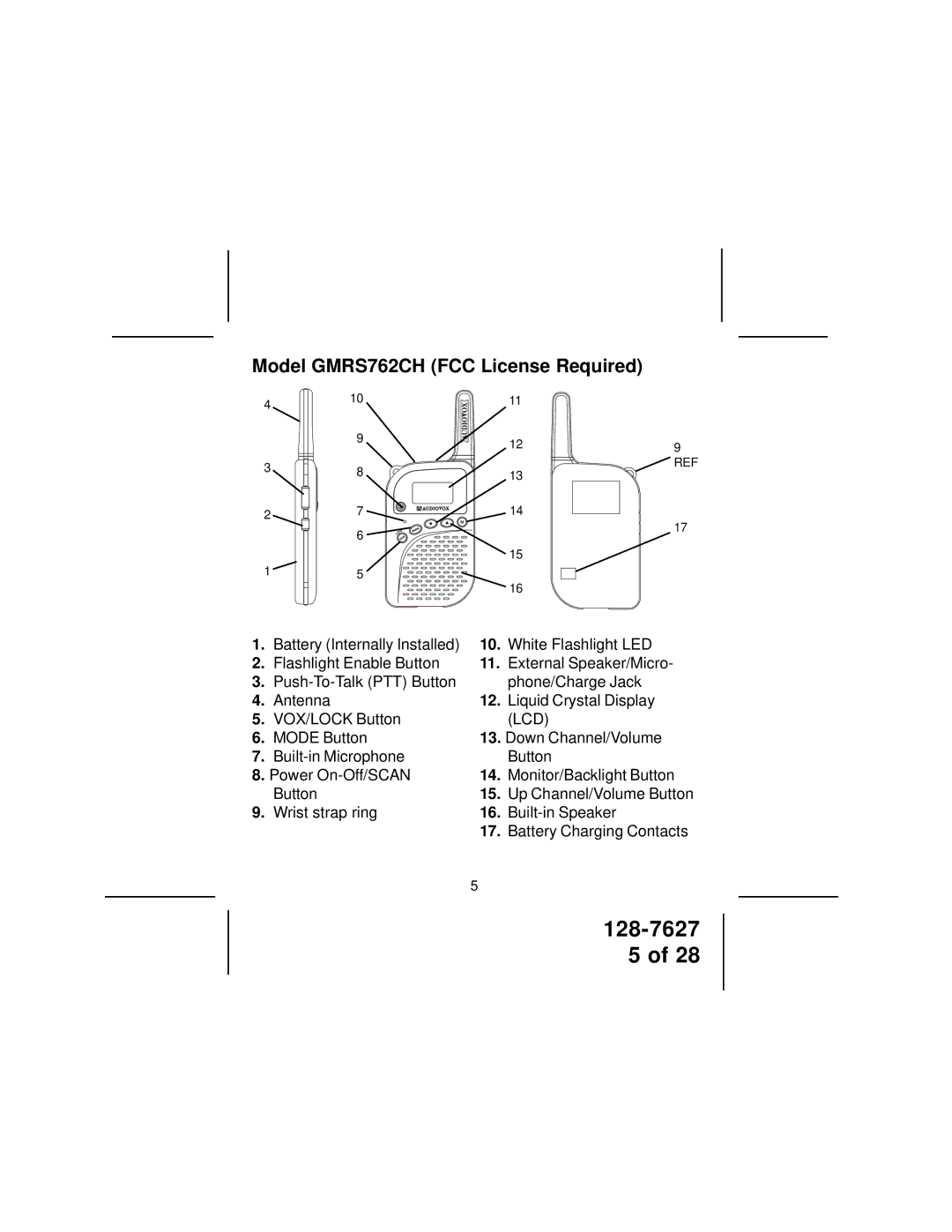 Audiovox owner manual Model GMRS762CH FCC License Required, Lcd 