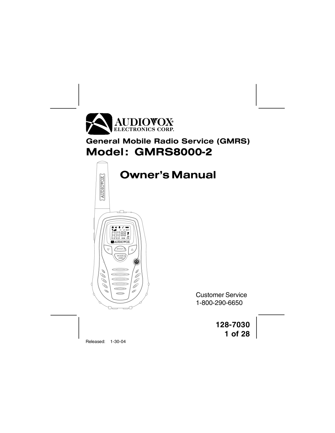 Audiovox owner manual Model GMRS8000-2 