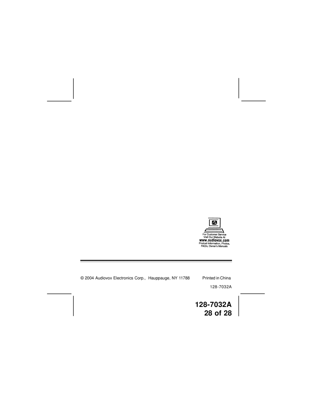 Audiovox GMRS9010-2 owner manual Audiovox Electronics Corp., Hauppauge, NY 128-7032A 