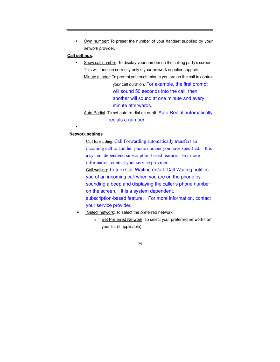 Audiovox GSM-609 manual Call settings, Network settings 