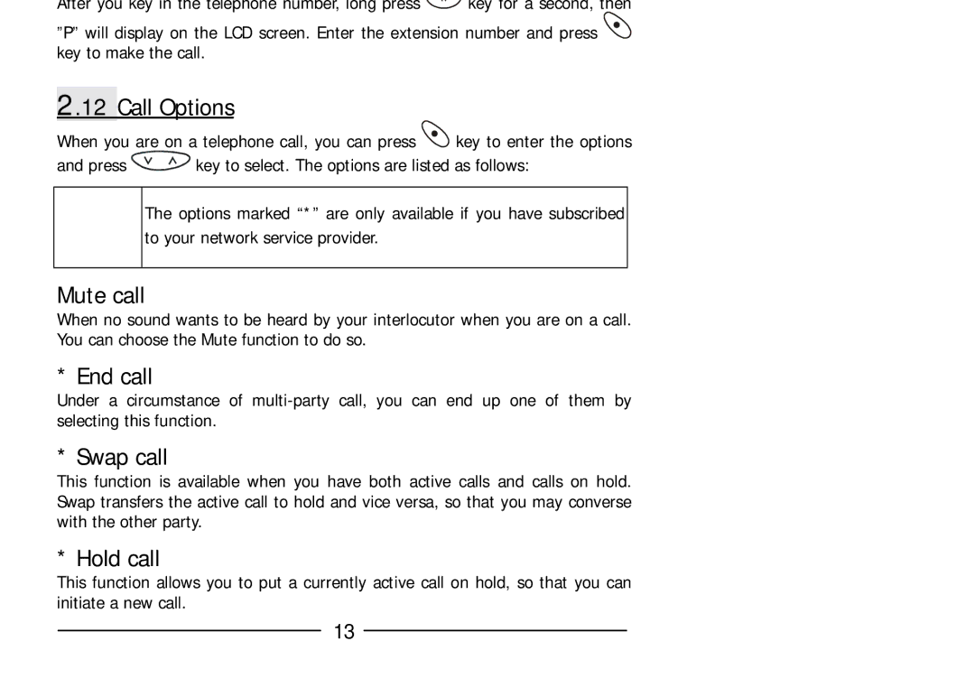 Audiovox GSM 900 system user manual Call Options, Mute call, End call, Swap call, Hold call 