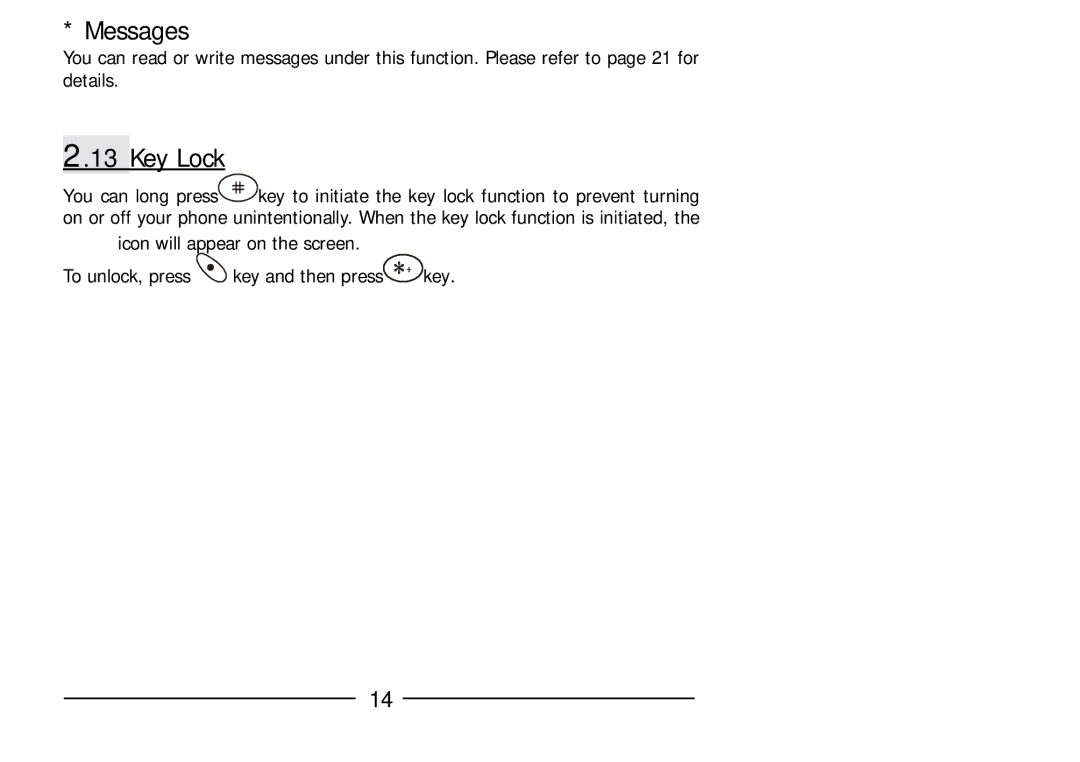 Audiovox GSM 900 system user manual Messages, Key Lock 