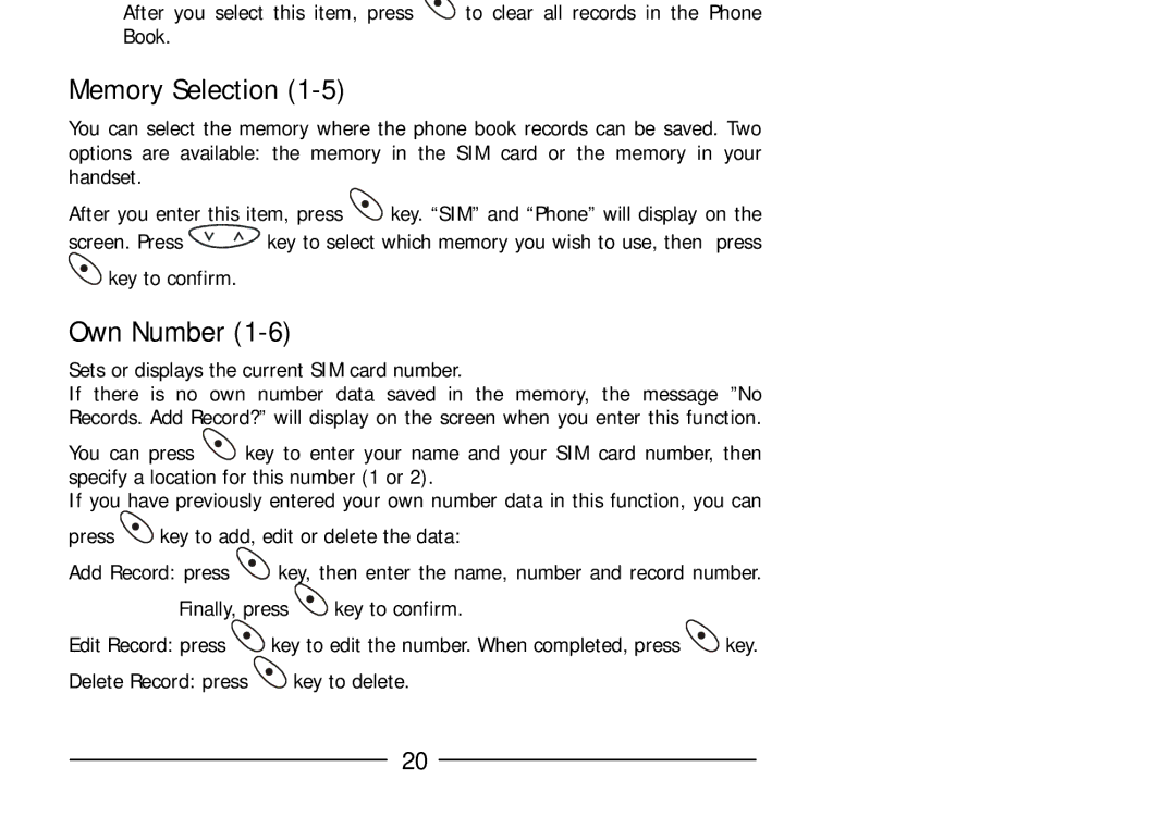 Audiovox GSM 900 system user manual Memory Selection, Own Number 