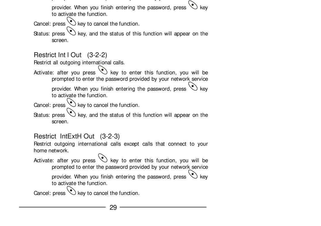 Audiovox GSM 900 system user manual Restrict Int’l Out, Restrict IntExtH Out 