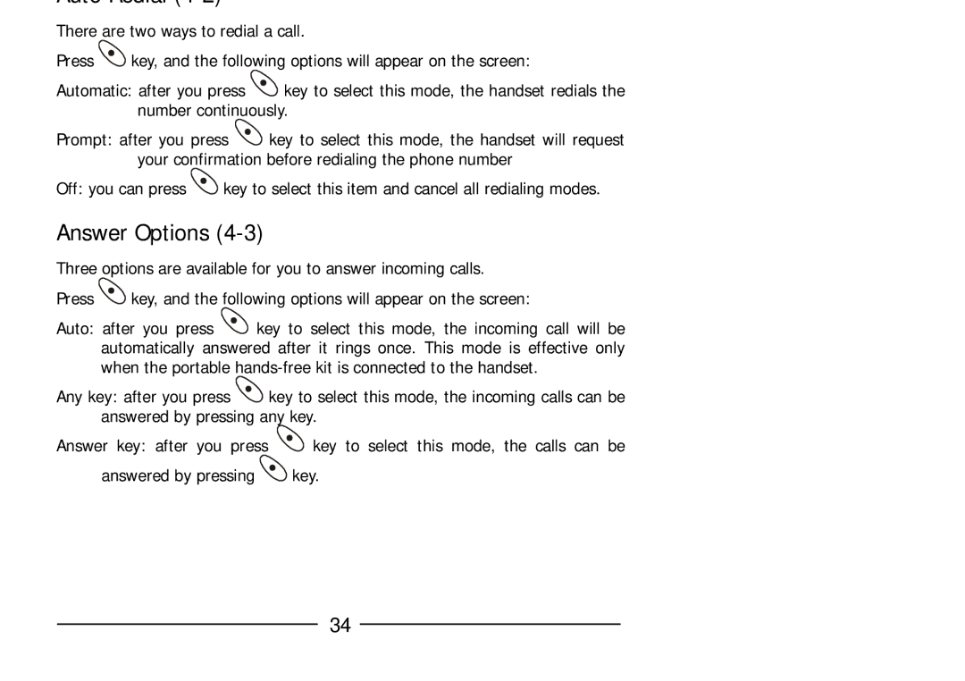 Audiovox GSM 900 system user manual Answer Options 