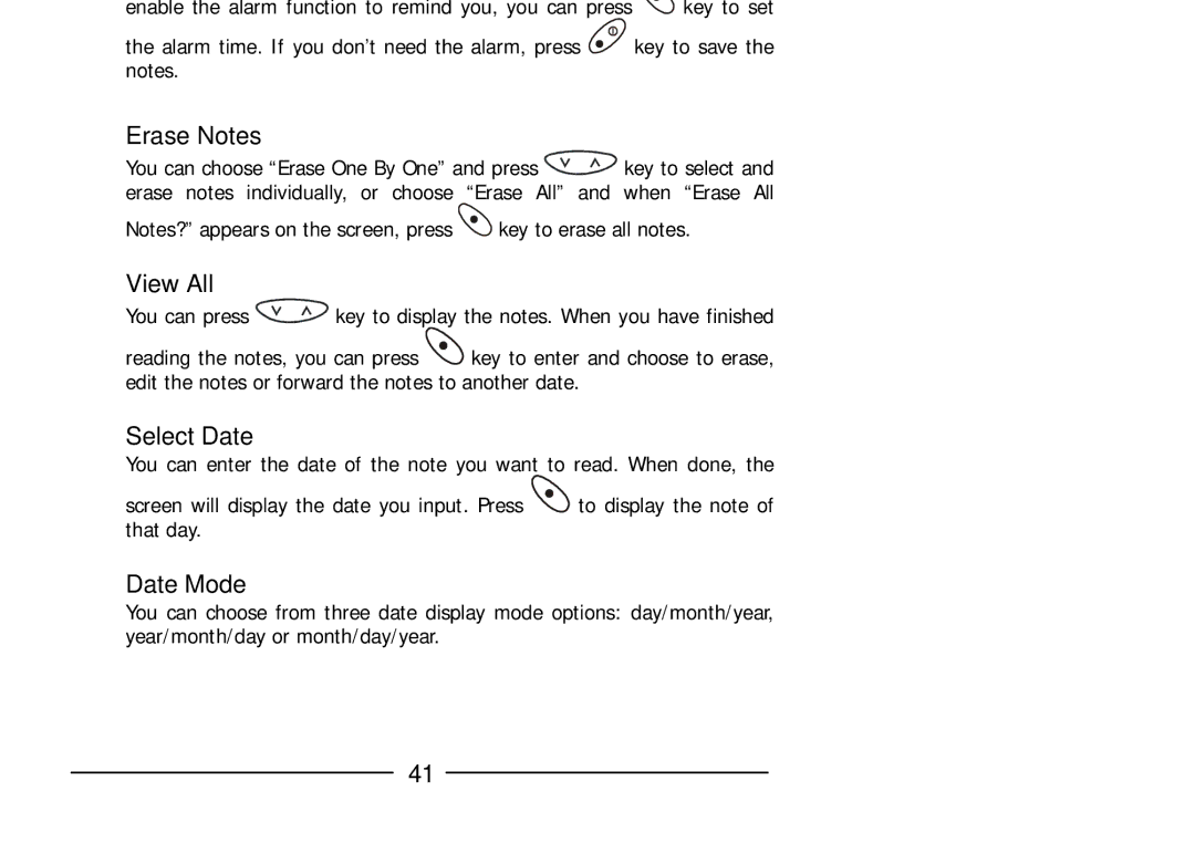 Audiovox GSM 900 system user manual Erase Notes, View All, Select Date, Date Mode 