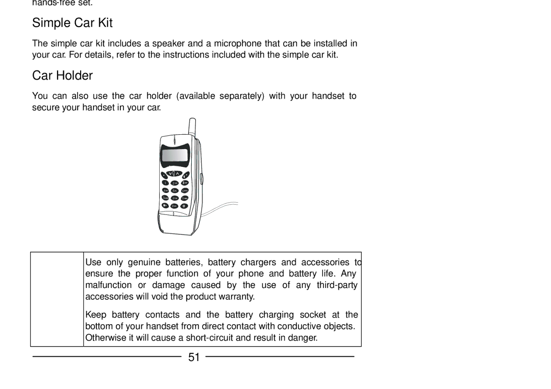 Audiovox GSM 900 system user manual Simple Car Kit, Car Holder 