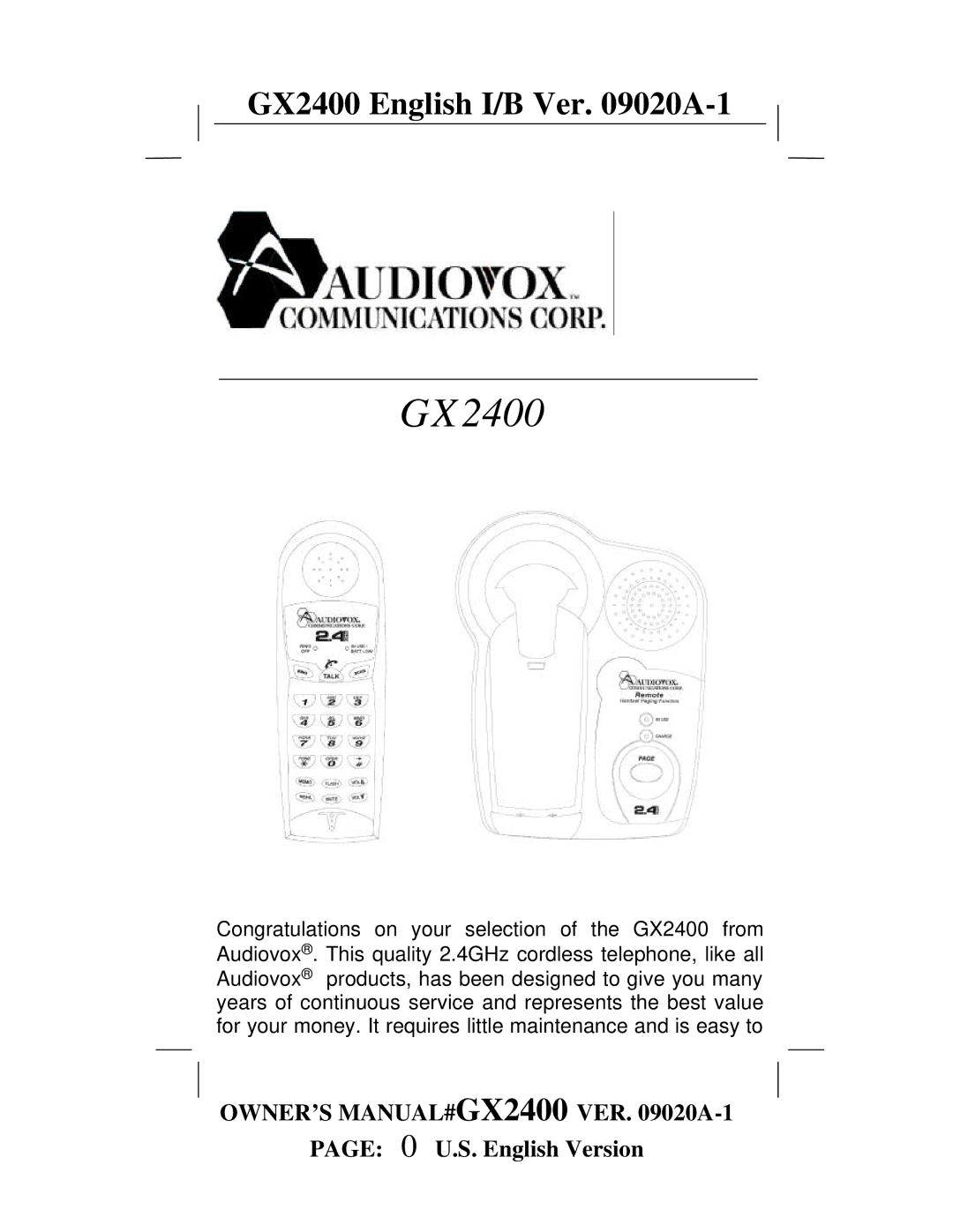 Audiovox gx2400 owner manual GX2400 