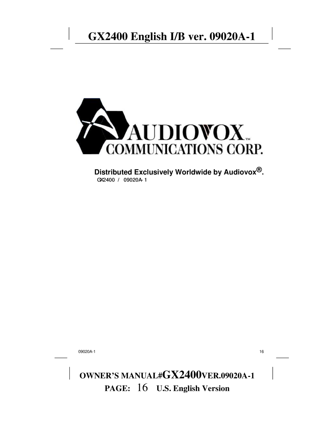 Audiovox gx2400 owner manual 16 U.S. English Version 