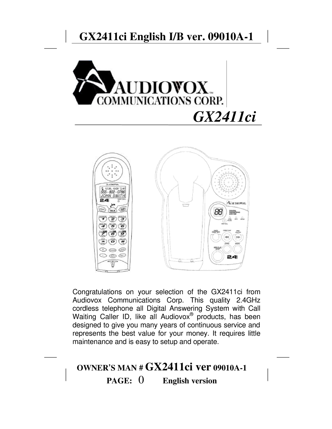 Audiovox GX2411ci manual 