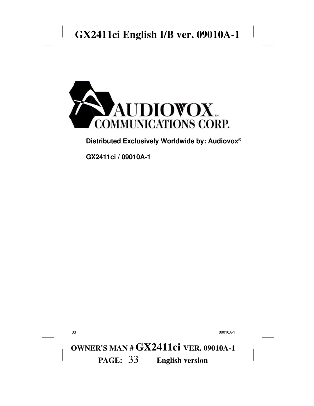 Audiovox manual GX2411ci English I/B ver A-1 