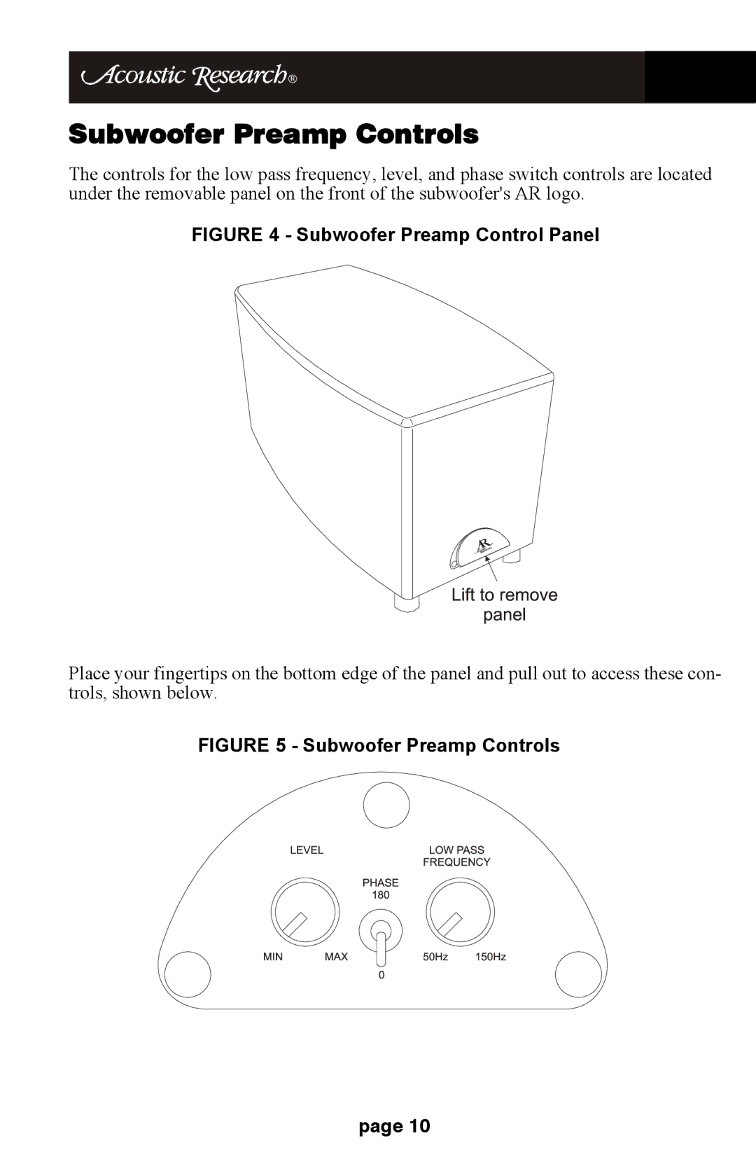 Audiovox HD510 operation manual Subwoofer Preamp Controls, Subwoofer Preamp Control Panel 