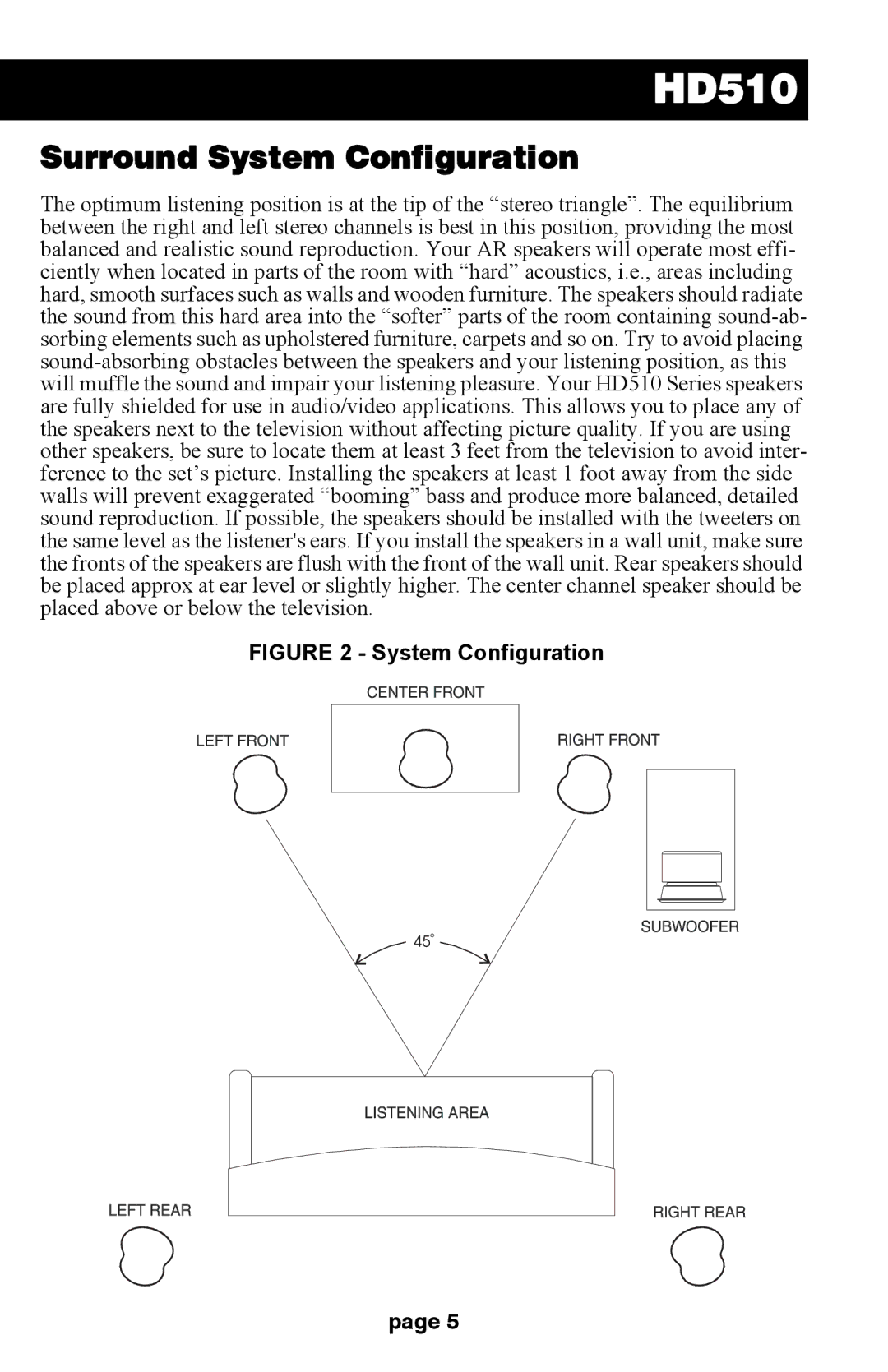 Audiovox HD510 operation manual Surround System Configuration 