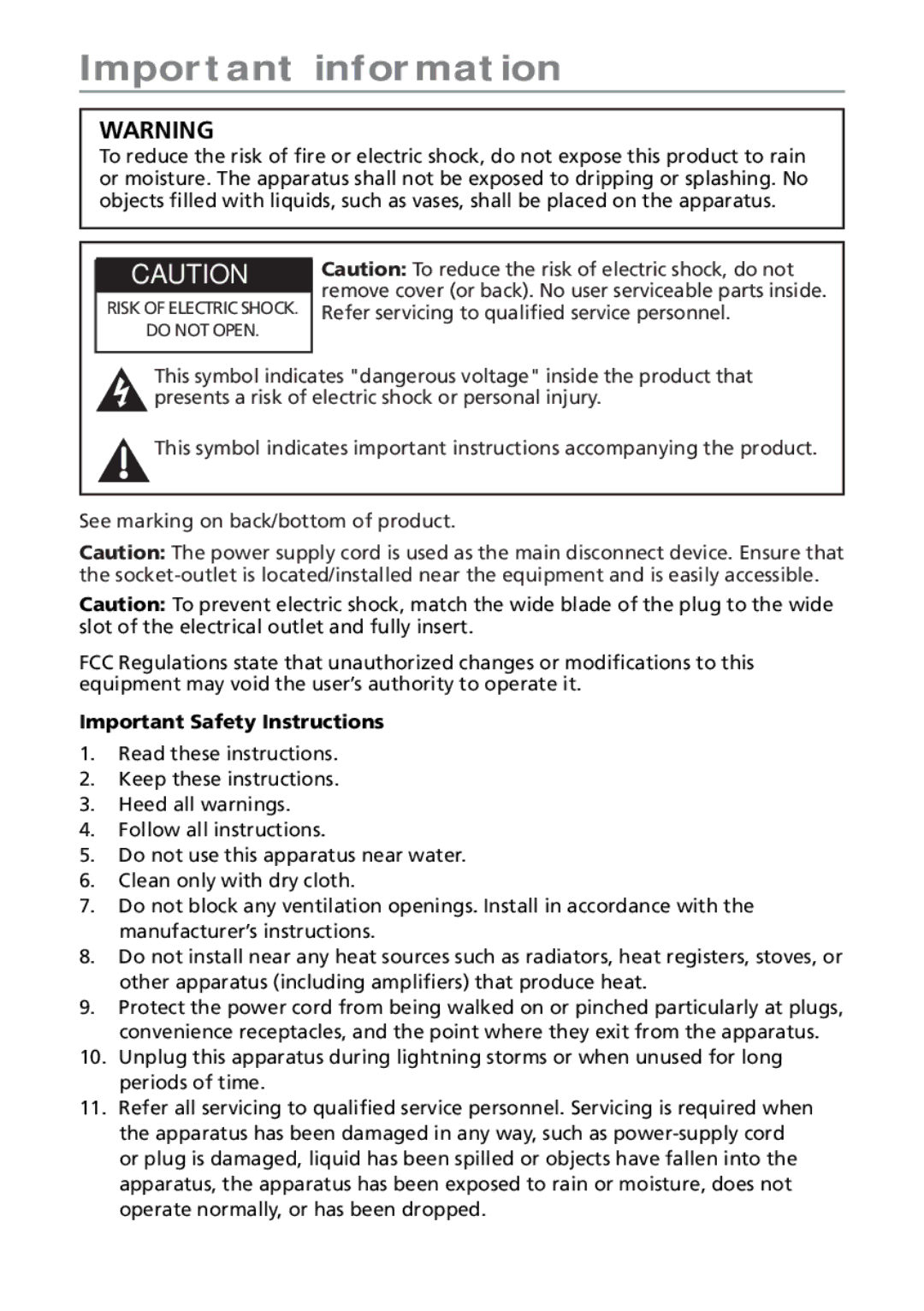 Audiovox HD588 manual Important information 