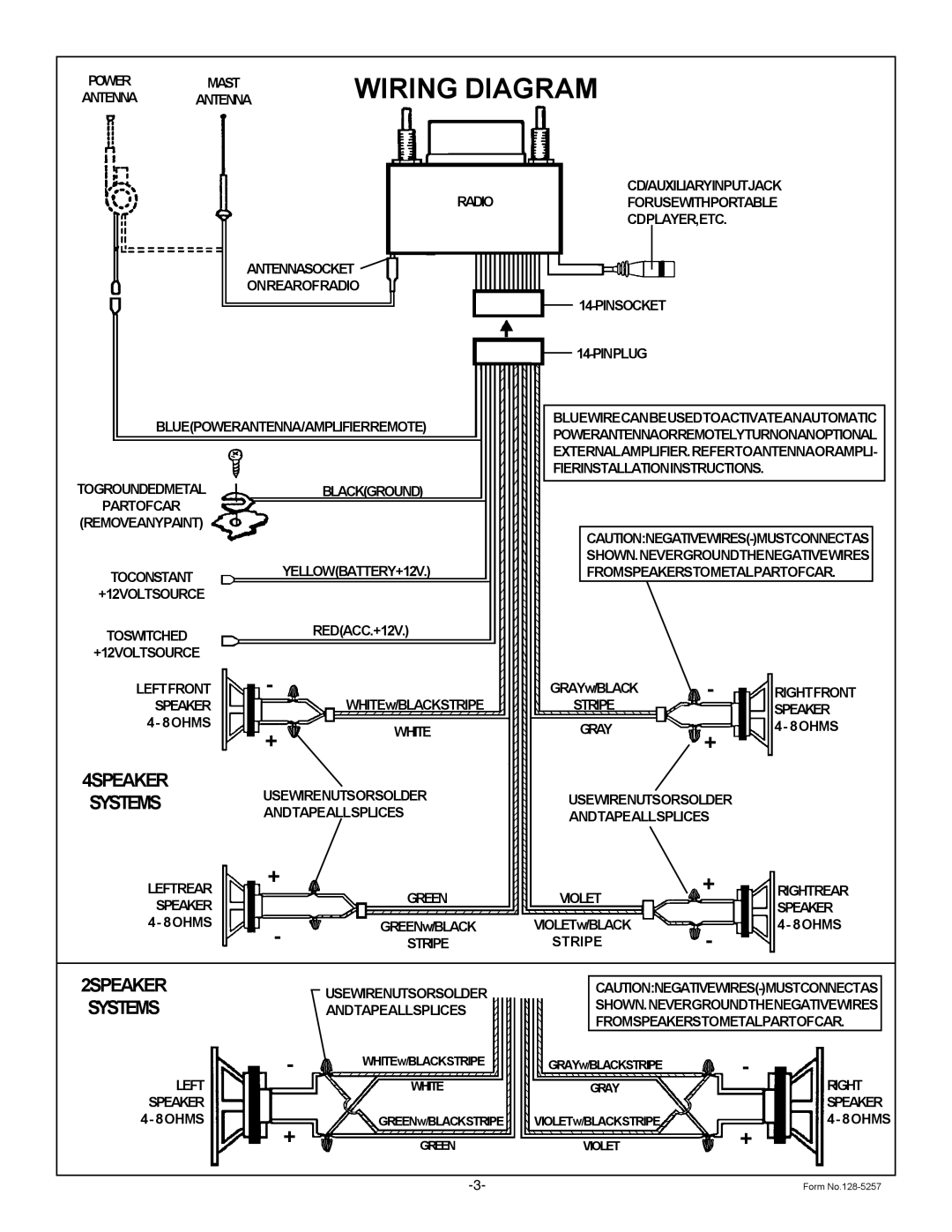 Audiovox Home Theater Sytem installation instructions Wiring Diagram, 4SPEAKER, 2SPEAKER Systems 