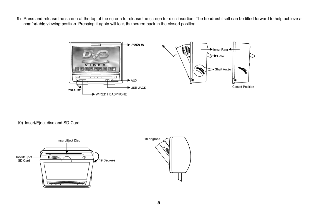 Audiovox HR7008APKG operation manual Insert/Eject disc and SD Card 