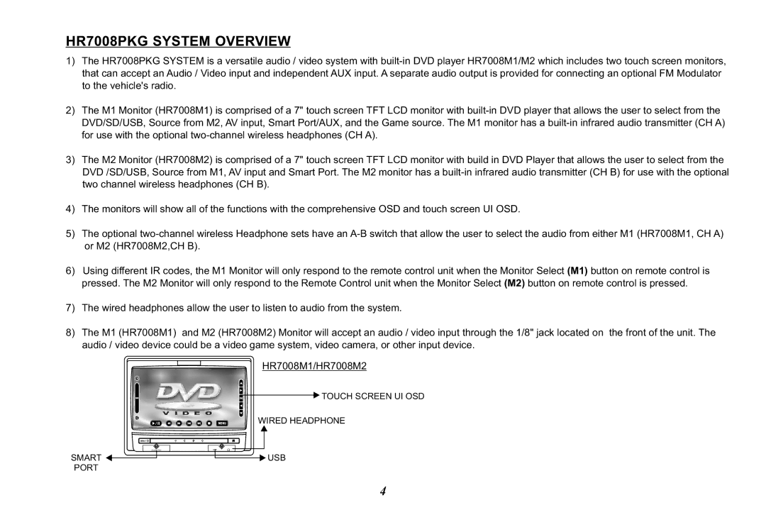 Audiovox operation manual HR7008PKG System Overview 