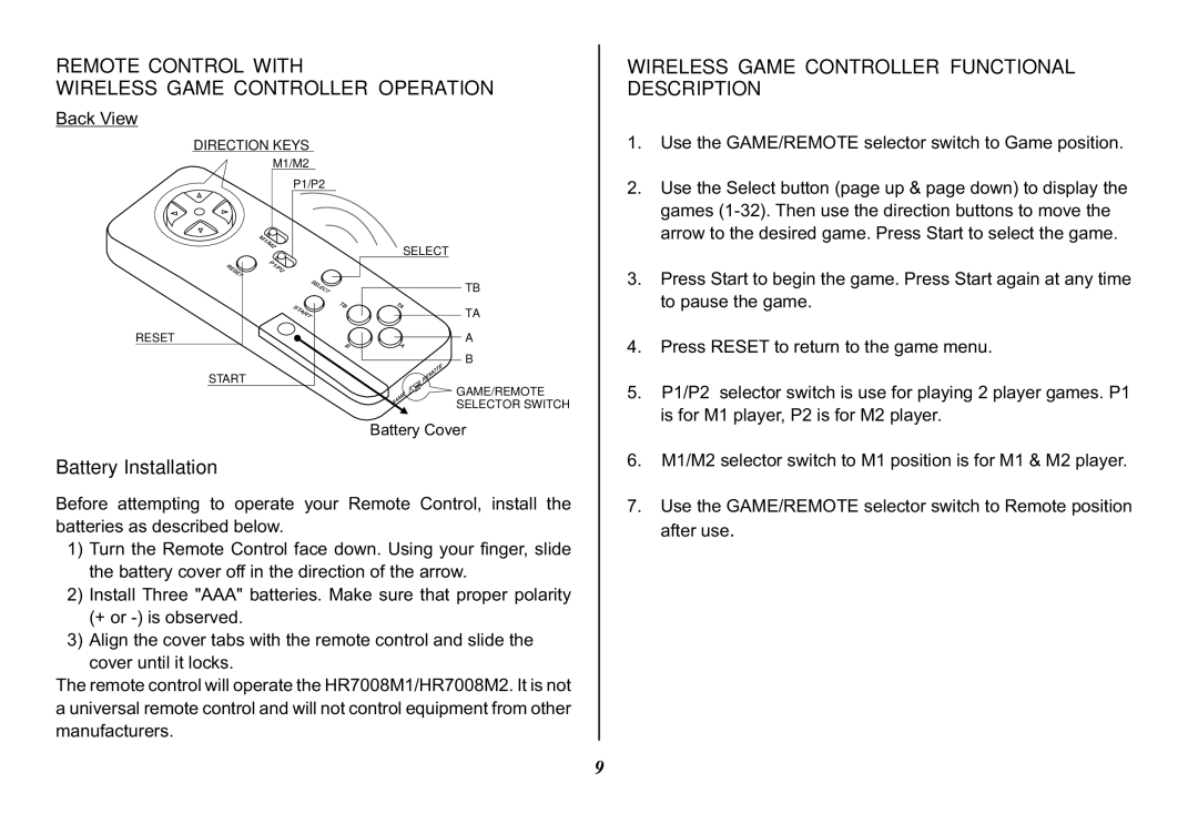 Audiovox HR7008PKG operation manual Battery Installation 