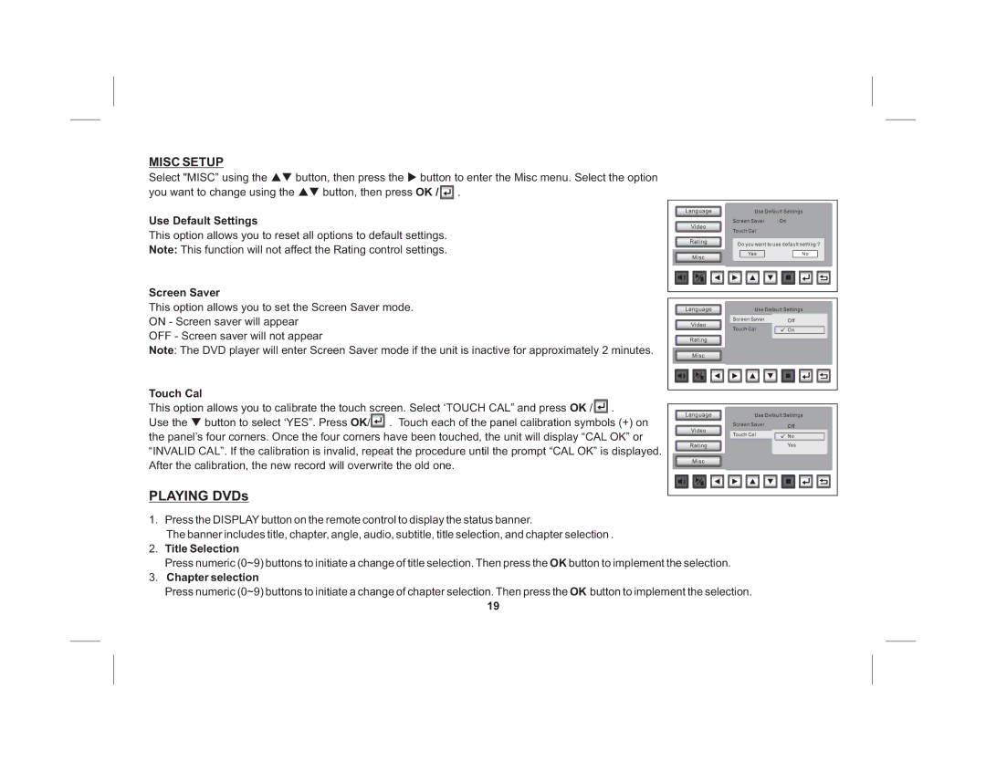 Audiovox HR7011PKG operation manual Misc Setup 