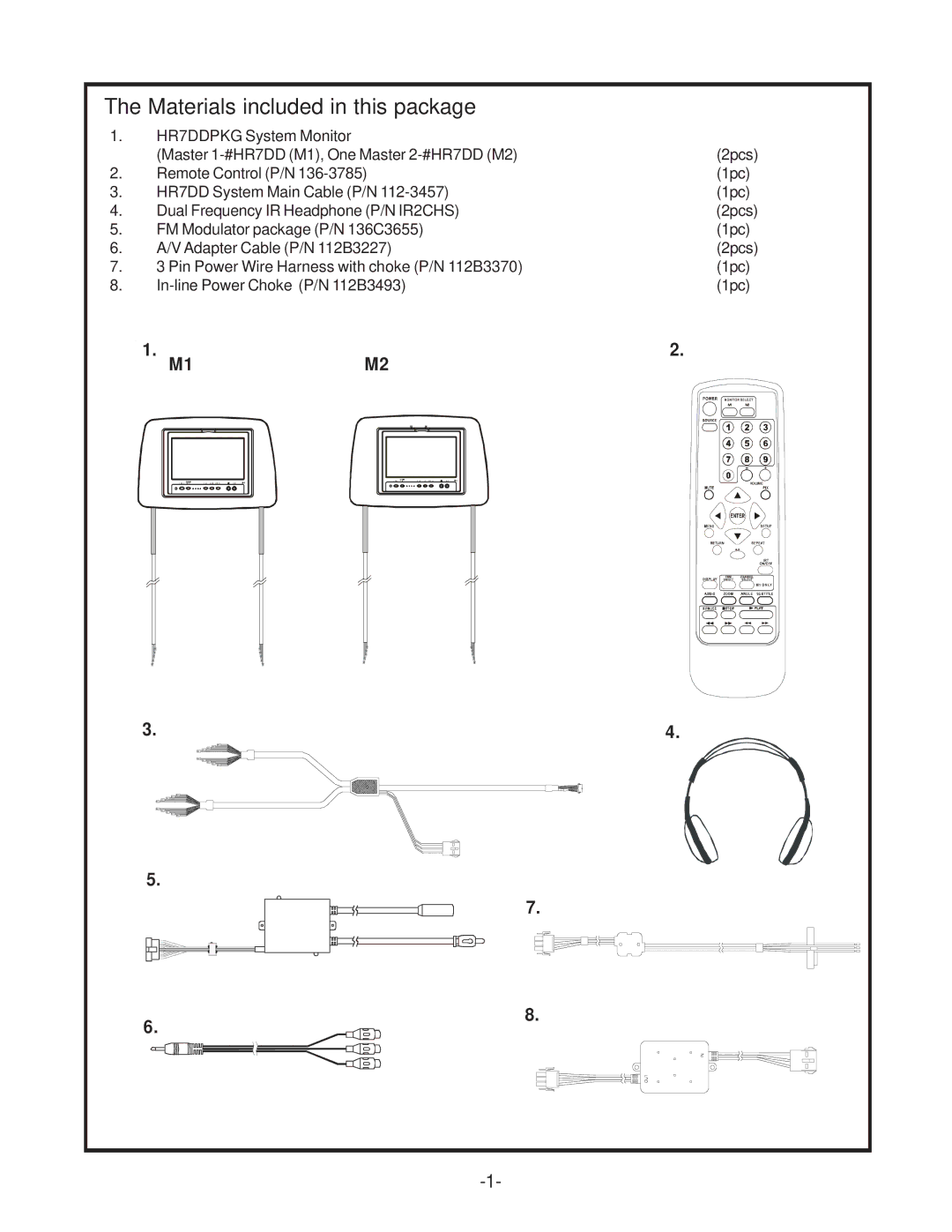 Audiovox HR7DDPKG installation manual Materials included in this package 