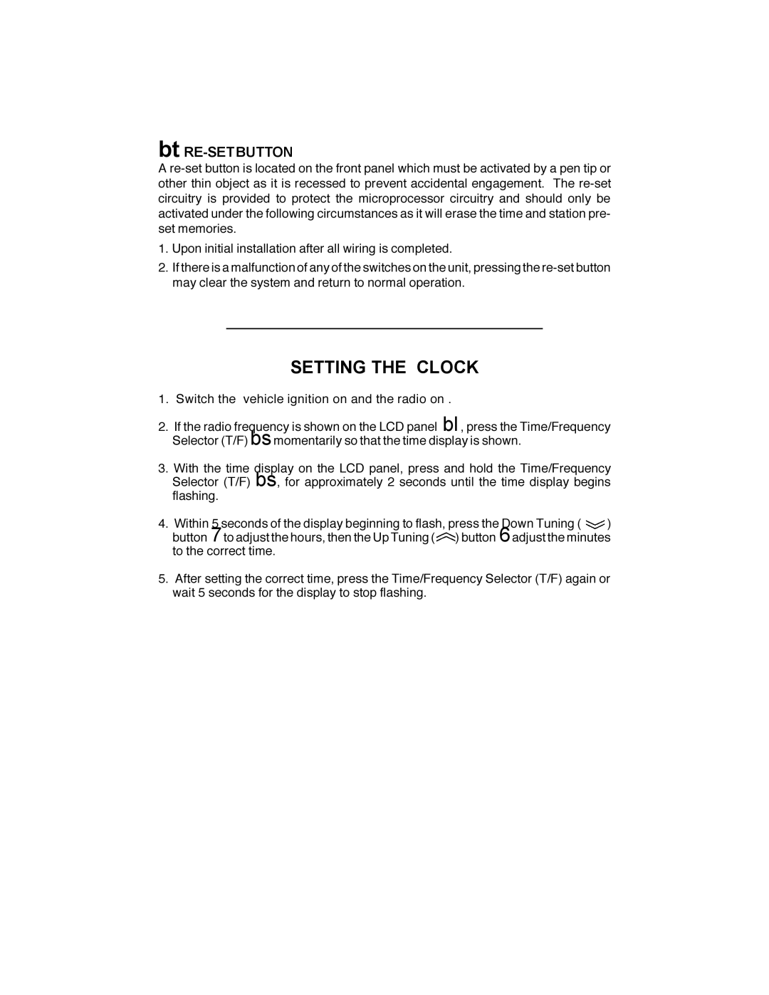 Audiovox IM-500 owner manual Setting the Clock, Bt RE-SET Button 