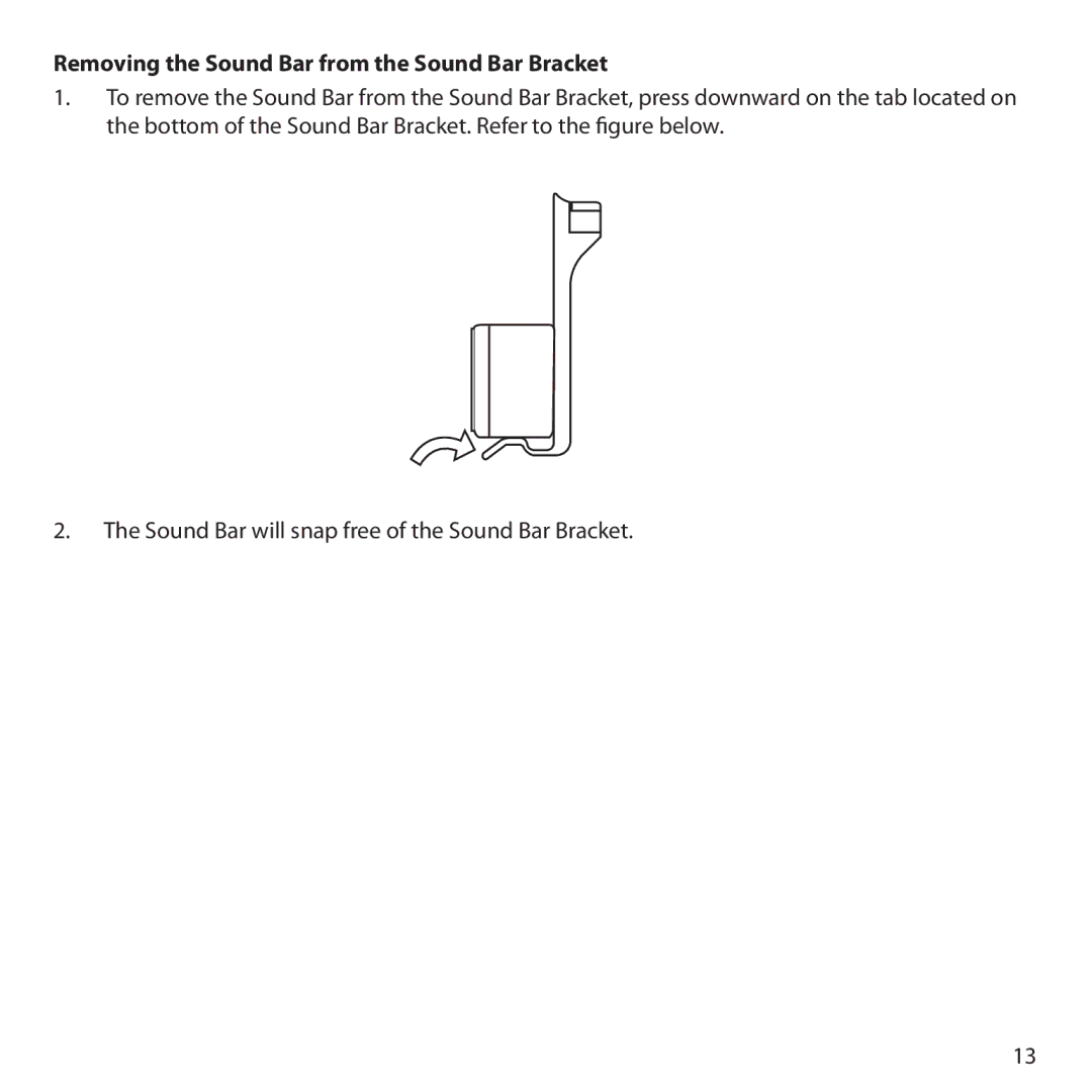 Audiovox IPD-SBBT manual Removing the Sound Bar from the Sound Bar Bracket 