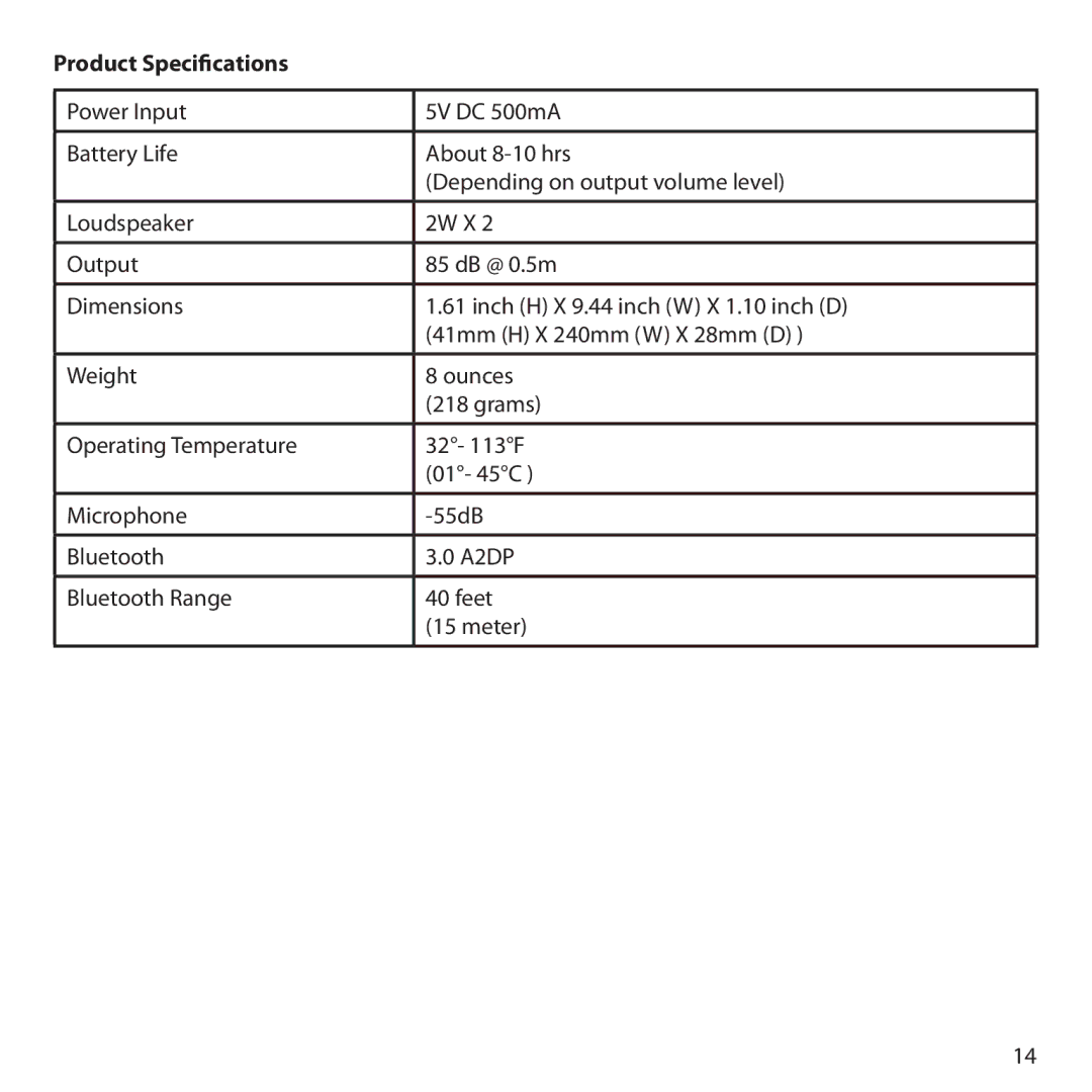 Audiovox IPD-SBBT manual Product Specifications 