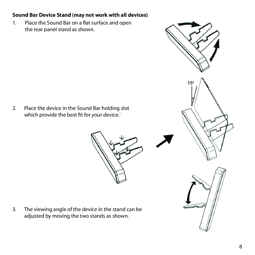 Audiovox IPD-SBBT manual Sound Bar Device Stand may not work with all devices 